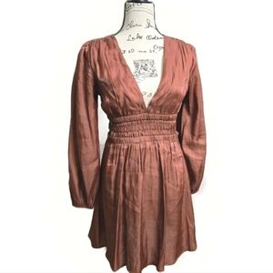 Heart & Heels Women's Dress Maroon Sz M Flowy Bishop Sleeve V-Neck Fairy Peasant